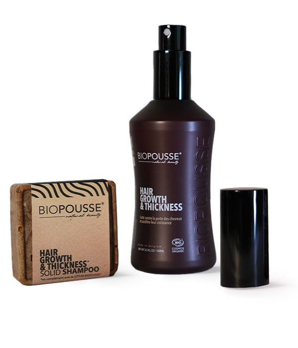 Lotion Biopousse - Pousse de cheveux + shampoing natural solide