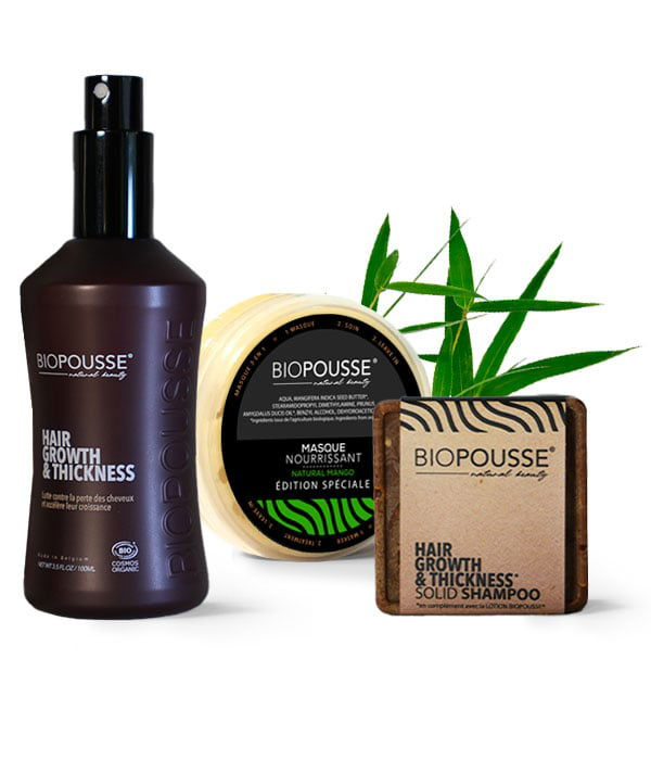 Spring Pack - Lotion Biopousse - Pousse de cheveux + shampoing natural solide + Masque nourrissant