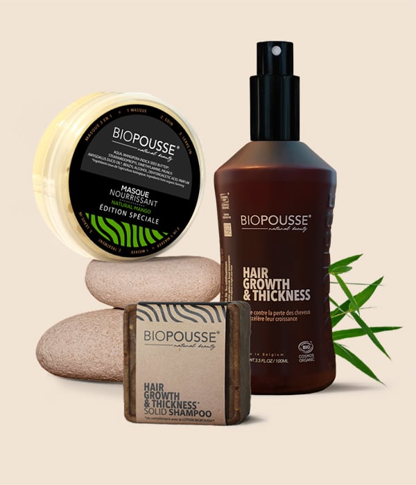 SPRING PACK : 1 Lotion Biopousse 100ml + 1 Shampoing Solide Pousse + 1 Masque nourrissant 50ml